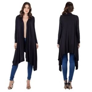 Women’s Black Long Open-Front Draped Cardigan Sweater Size Medium Large Viscose